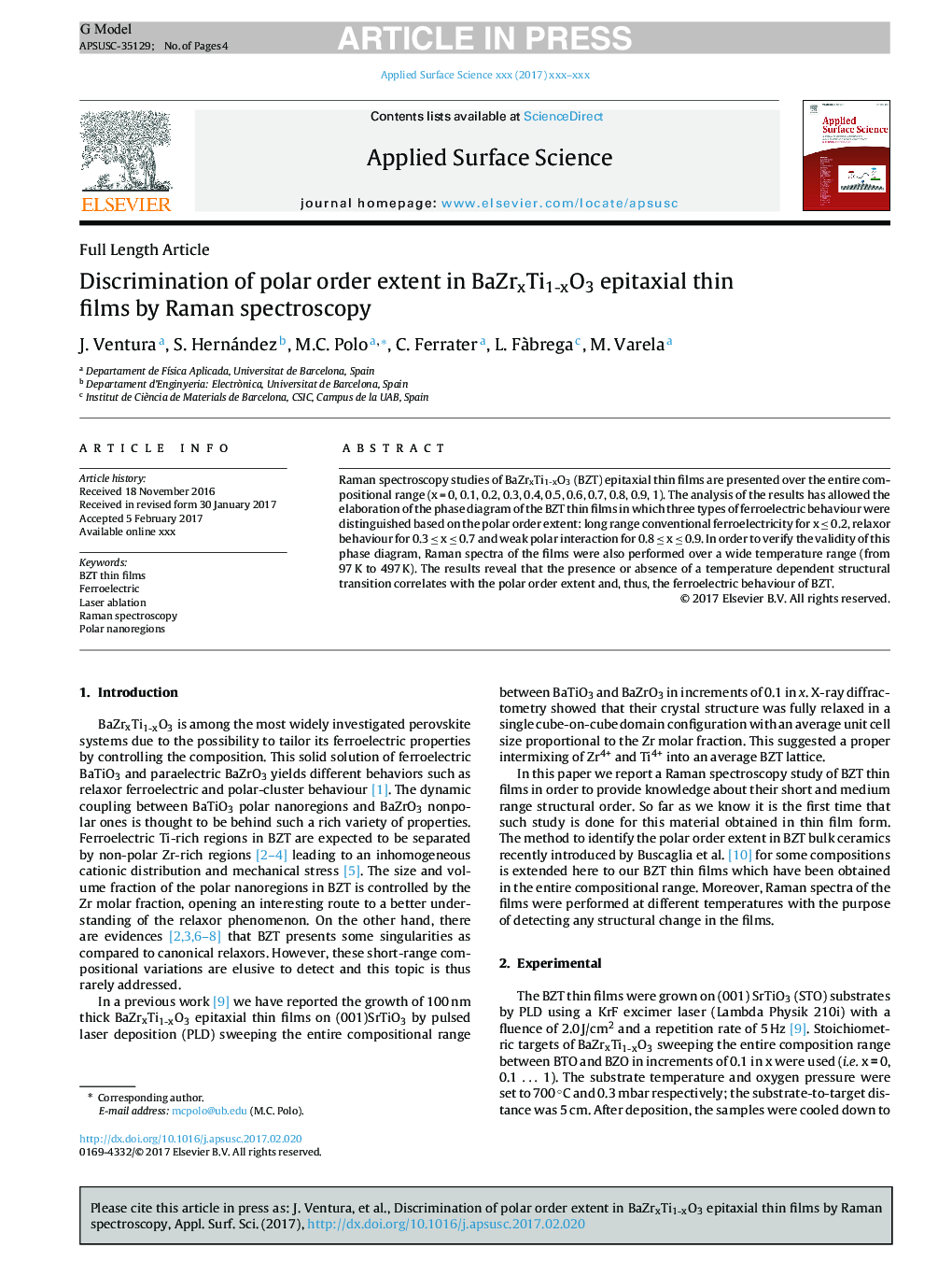 Discrimination of polar order extent in BaZrxTi1-xO3 epitaxial thin films by Raman spectroscopy