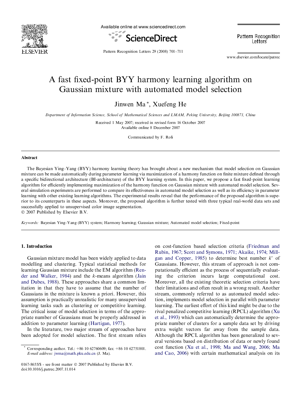 A fast fixed-point BYY harmony learning algorithm on Gaussian mixture with automated model selection