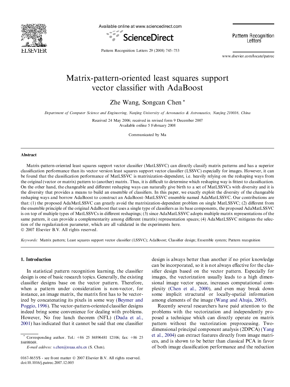 Matrix-pattern-oriented least squares support vector classifier with AdaBoost