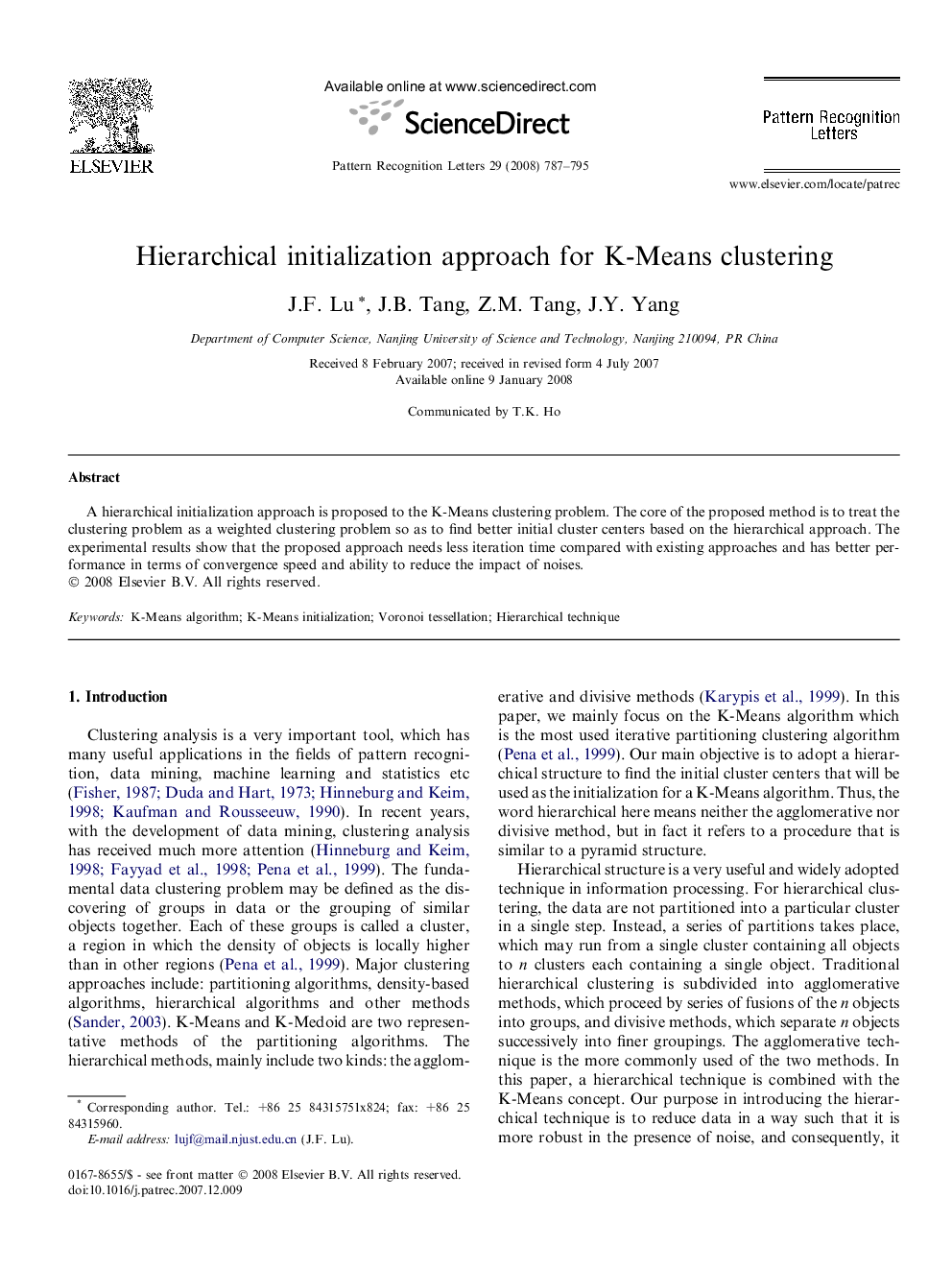 Hierarchical initialization approach for K-Means clustering