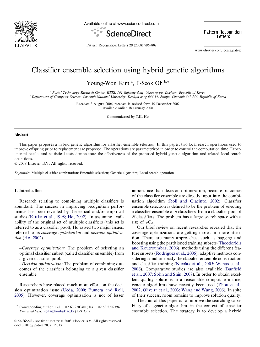 عکس صفحه اول مقاله: Classifier ensemble selection using hybrid genetic algorithms Classifier ensemble selection using hybrid genetic algorithms
