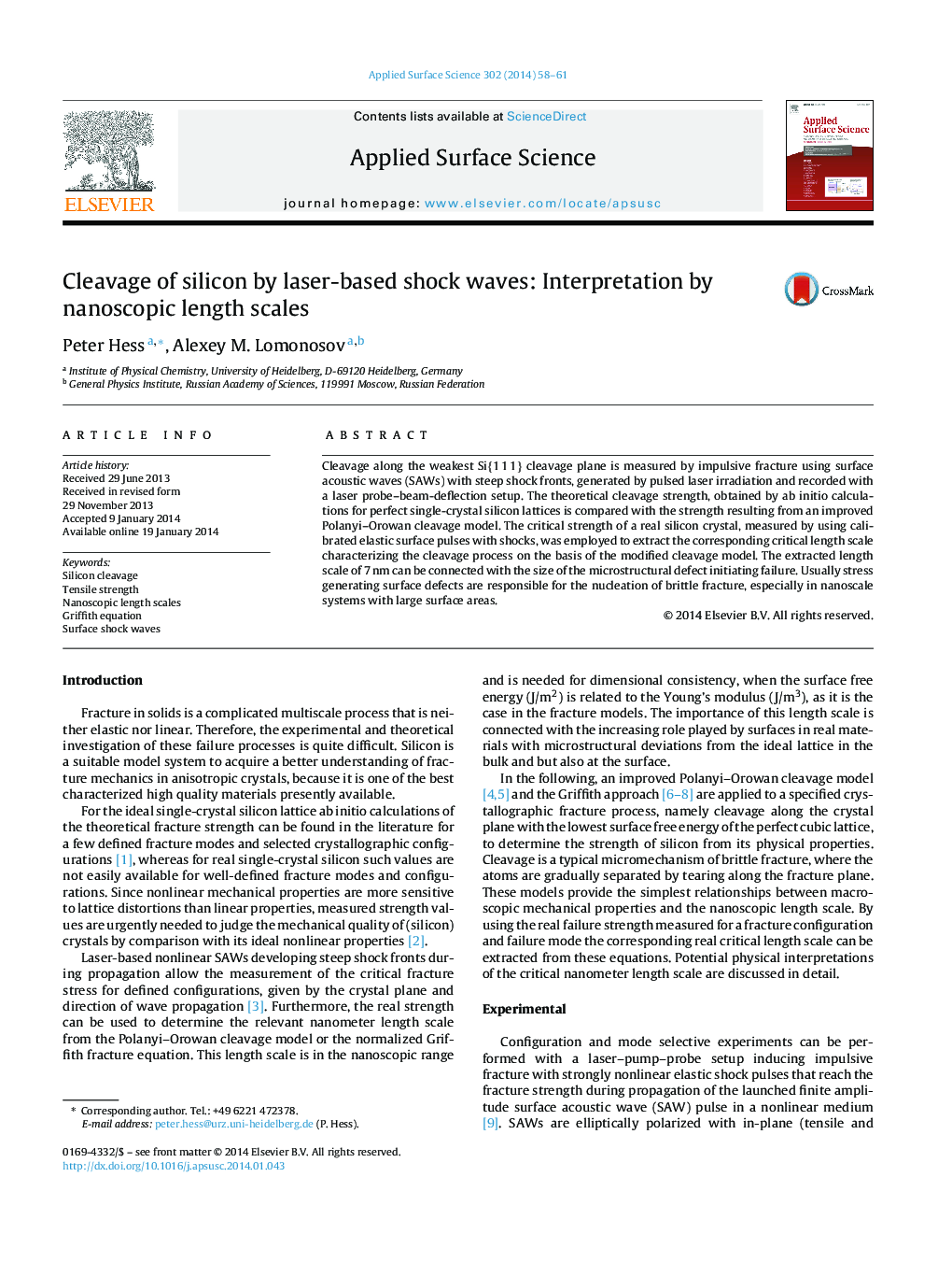 Cleavage of silicon by laser-based shock waves: Interpretation by nanoscopic length scales