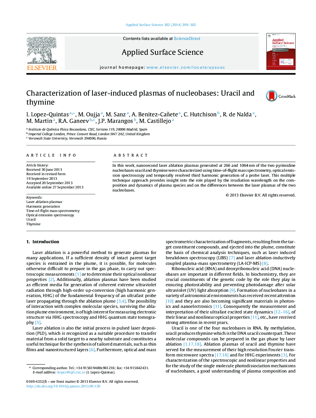 Characterization of laser-induced plasmas of nucleobases: Uracil and thymine