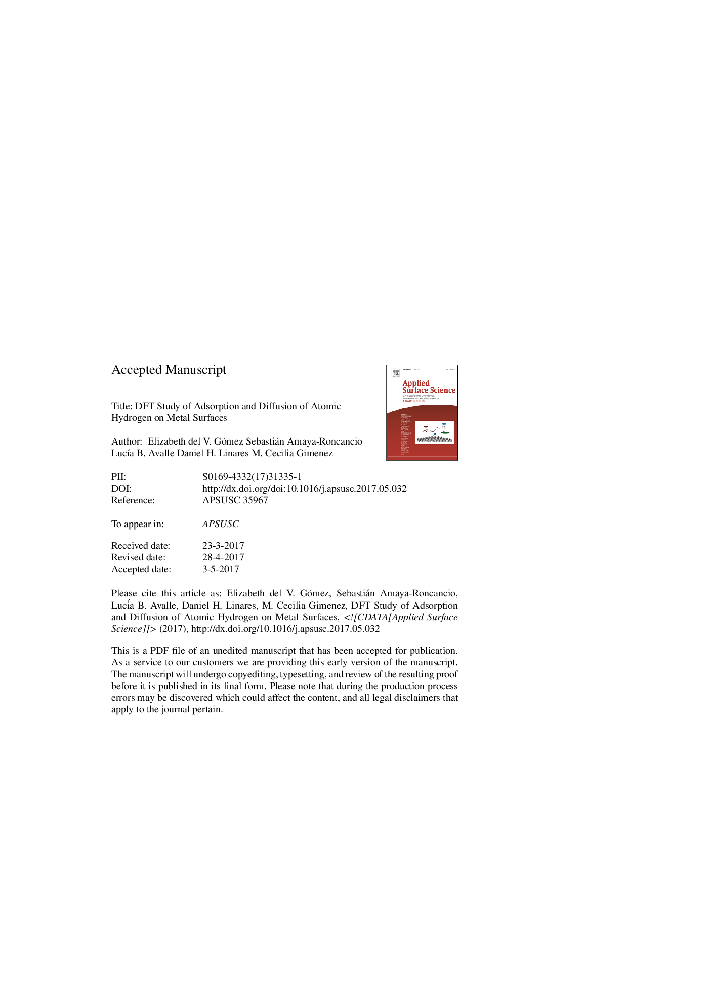 DFT study of adsorption and diffusion of atomic hydrogen on metal surfaces