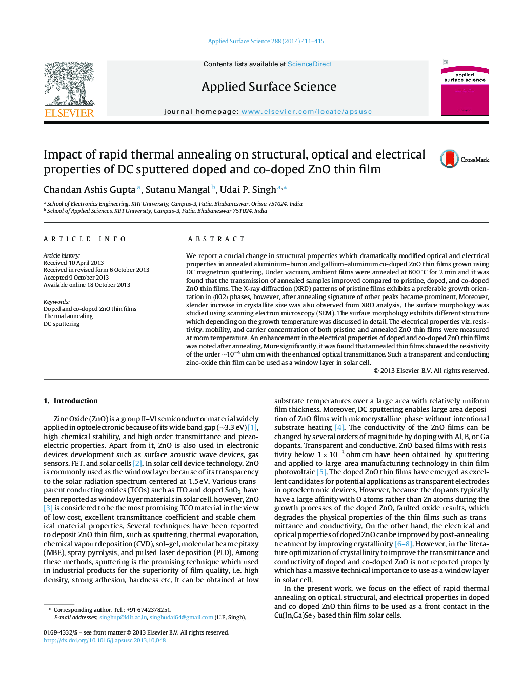 Impact of rapid thermal annealing on structural, optical and electrical properties of DC sputtered doped and co-doped ZnO thin film