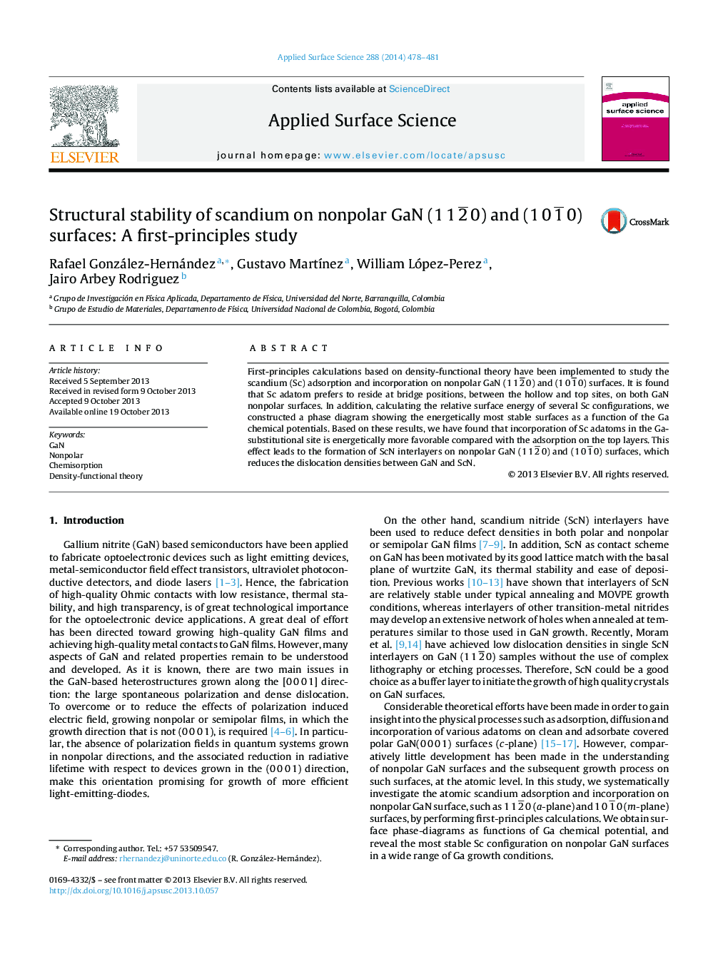 Structural stability of scandium on nonpolar GaN (112Â¯0) and (101Â¯0) surfaces: A first-principles study