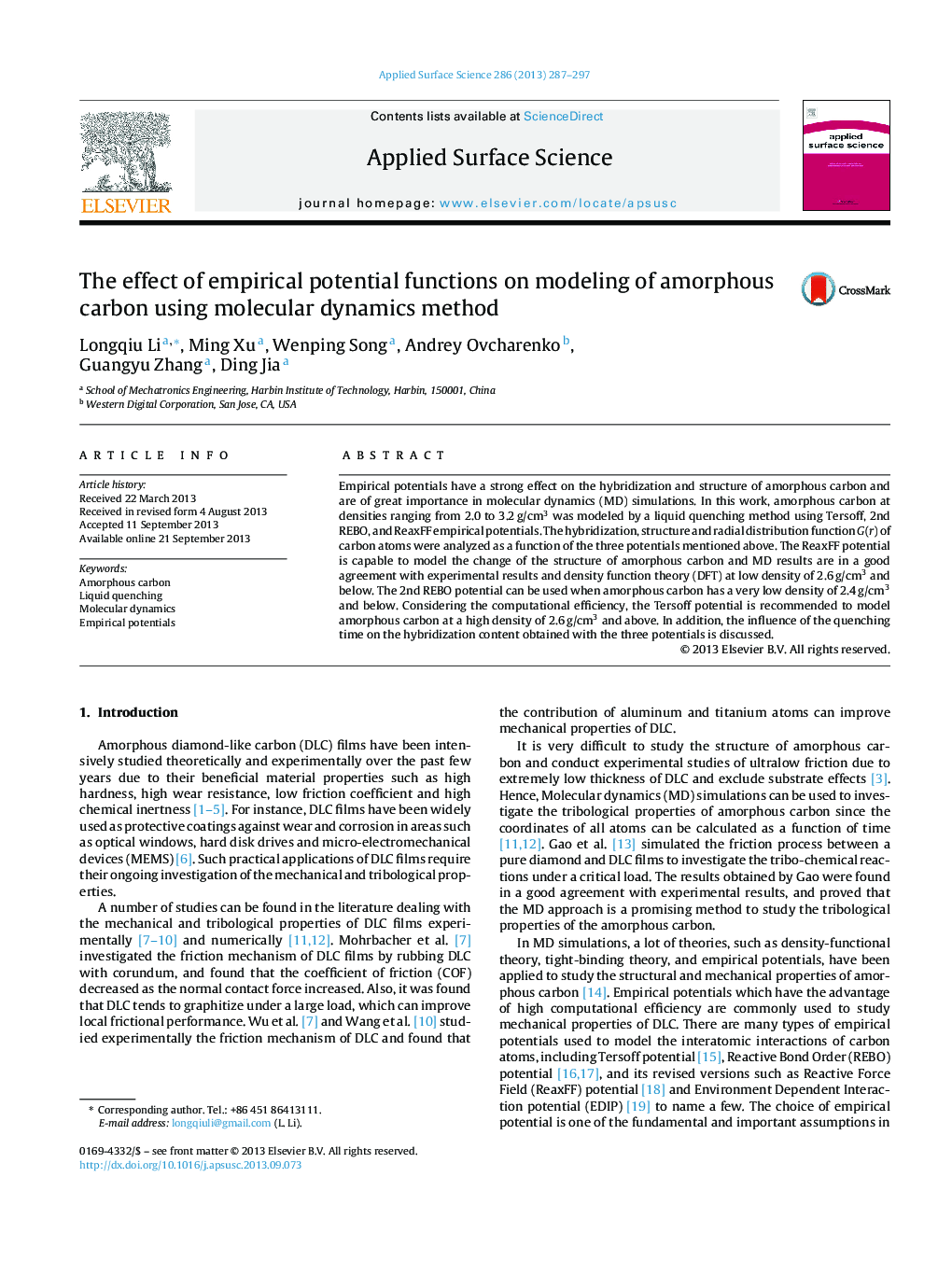 The effect of empirical potential functions on modeling of amorphous carbon using molecular dynamics method