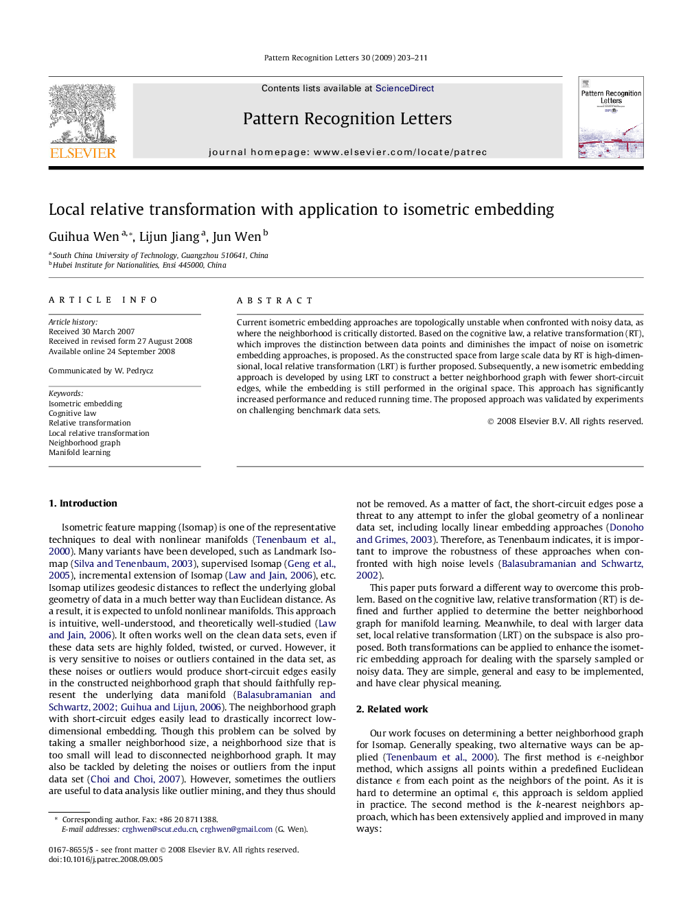 Local relative transformation with application to isometric embedding