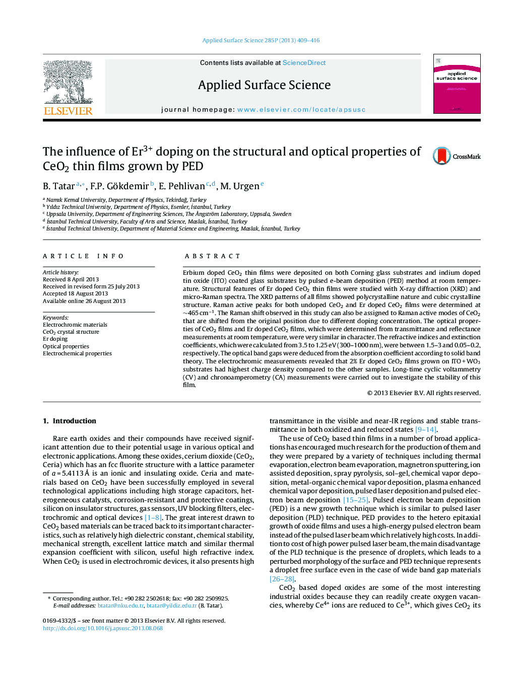 The influence of Er3+ doping on the structural and optical properties of CeO2 thin films grown by PED