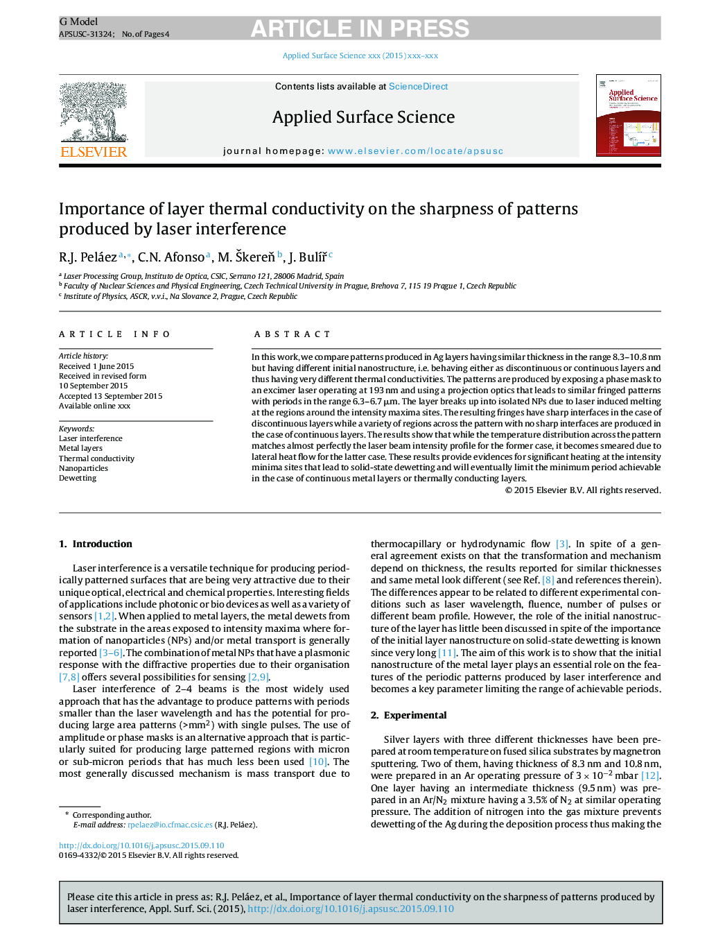 Importance of layer thermal conductivity on the sharpness of patterns produced by laser interference