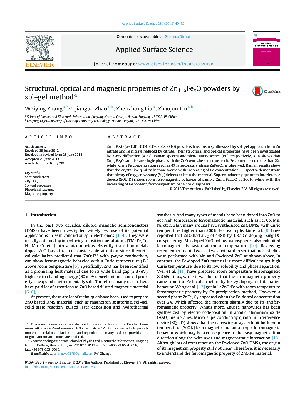 Structural, optical and magnetic properties of Zn1âxFexO powders by sol-gel method