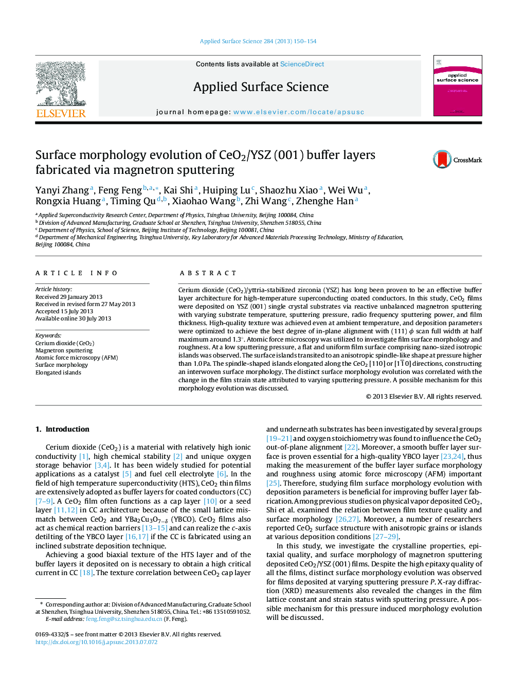 Surface morphology evolution of CeO2/YSZ (001) buffer layers fabricated via magnetron sputtering