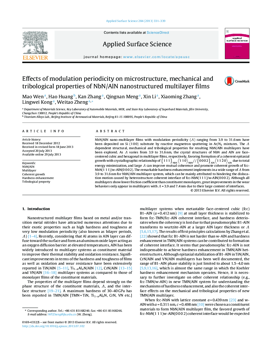 Effects of modulation periodicity on microstructure, mechanical and tribological properties of NbN/AlN nanostructured multilayer films