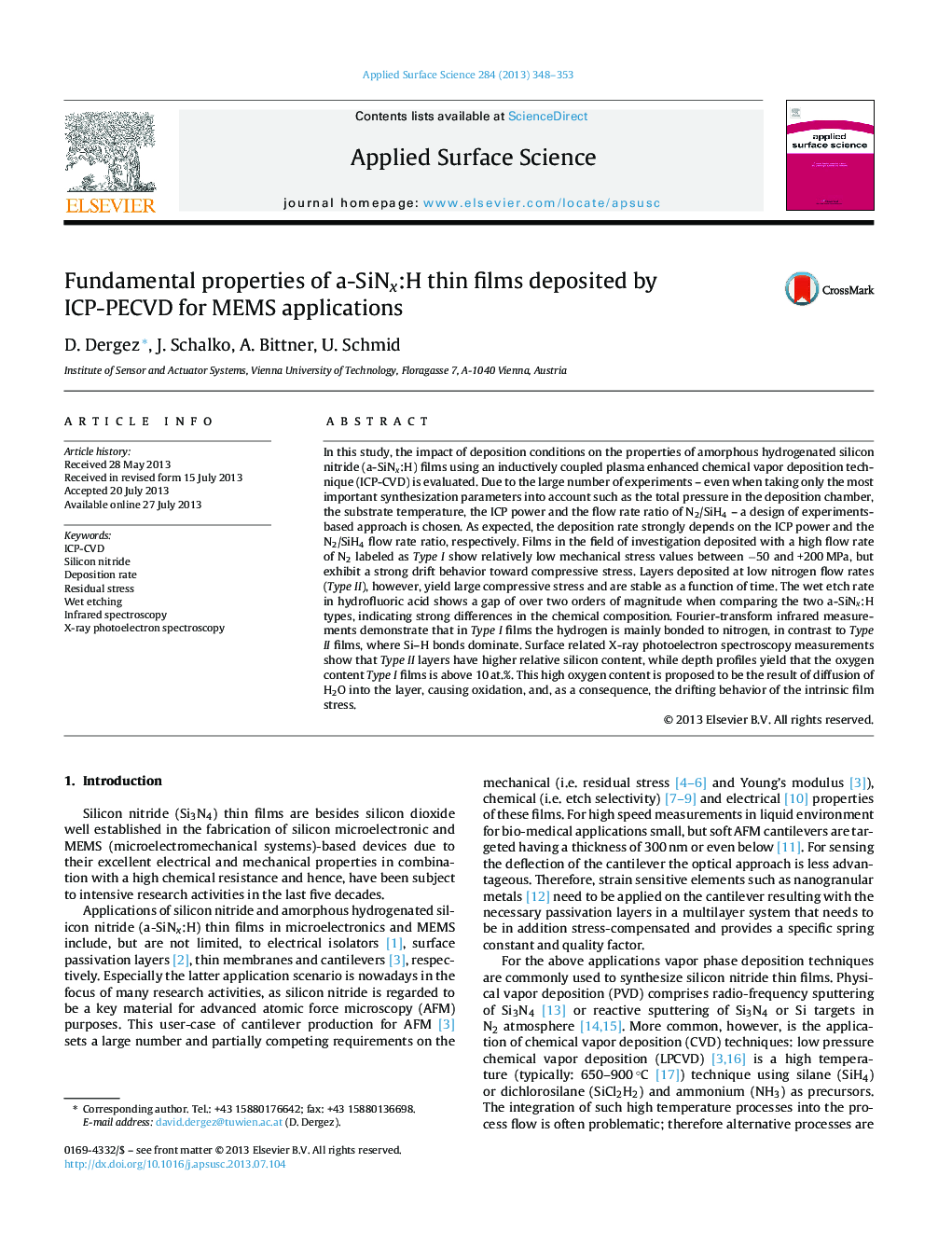 Fundamental properties of a-SiNx:H thin films deposited by ICP-PECVD for MEMS applications