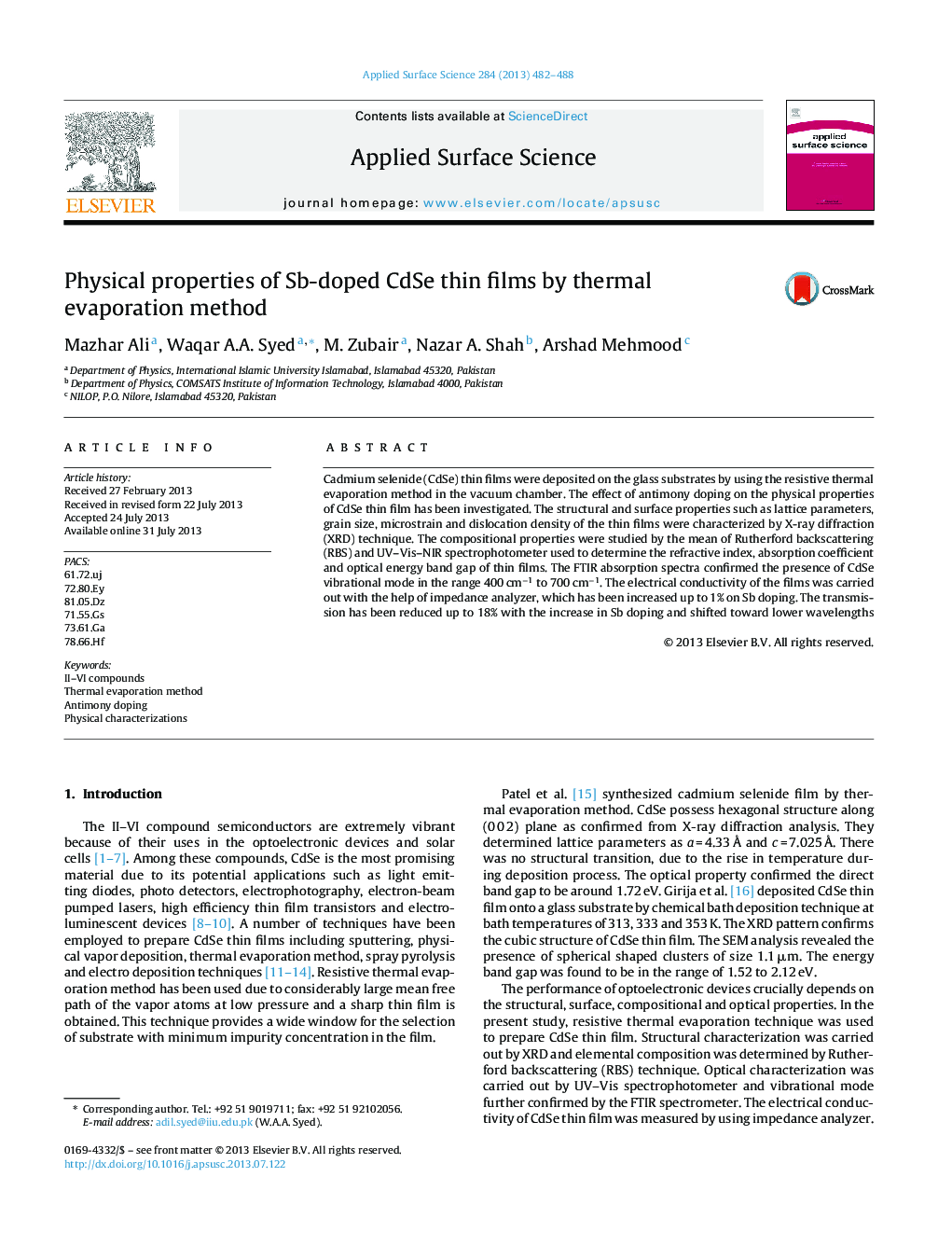 Physical properties of Sb-doped CdSe thin films by thermal evaporation method