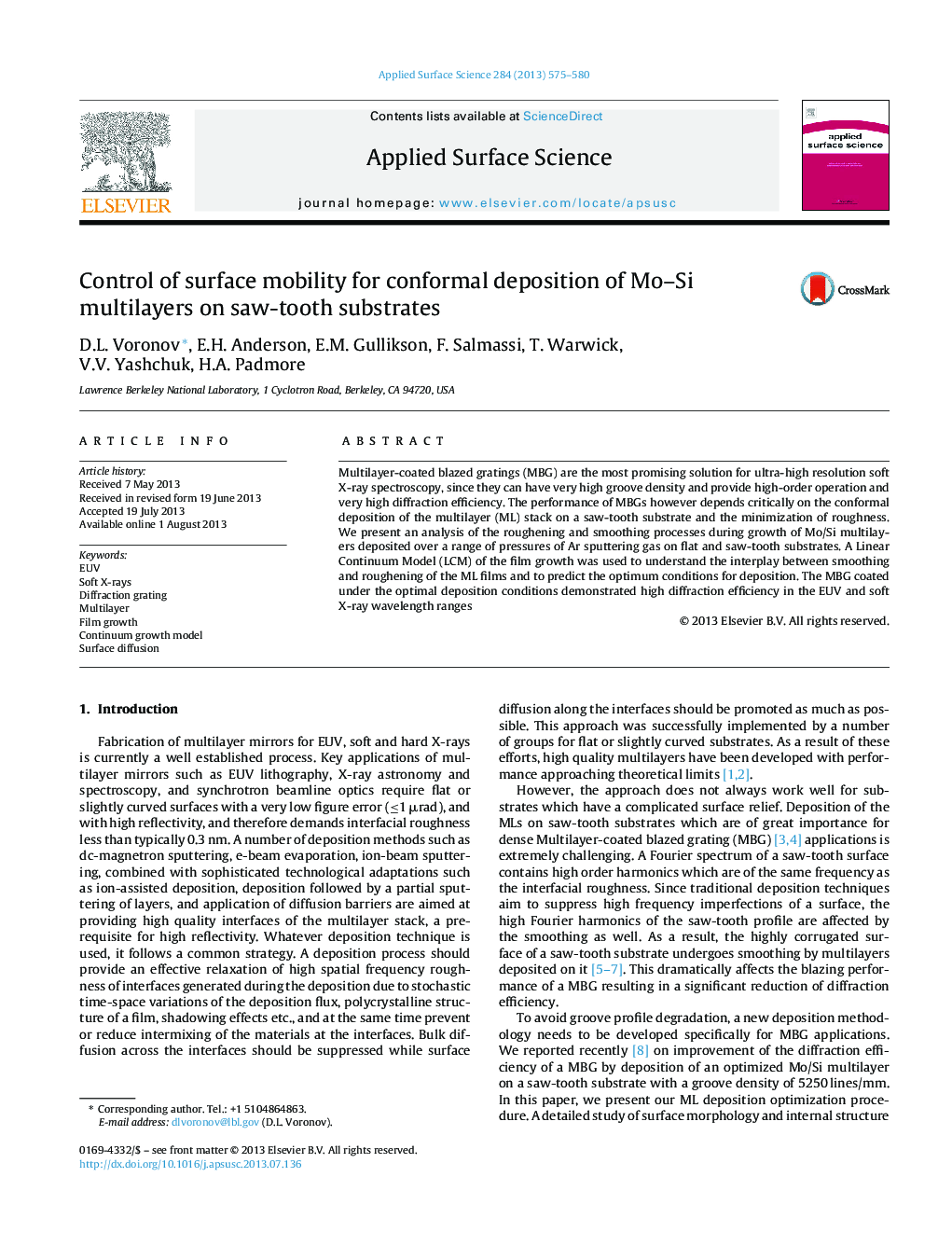 Control of surface mobility for conformal deposition of Mo-Si multilayers on saw-tooth substrates