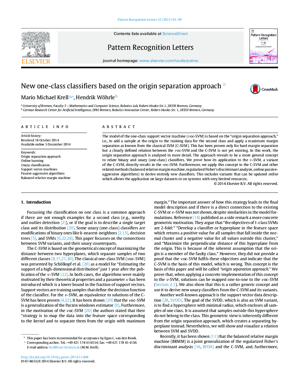 New one-class classifiers based on the origin separation approach 