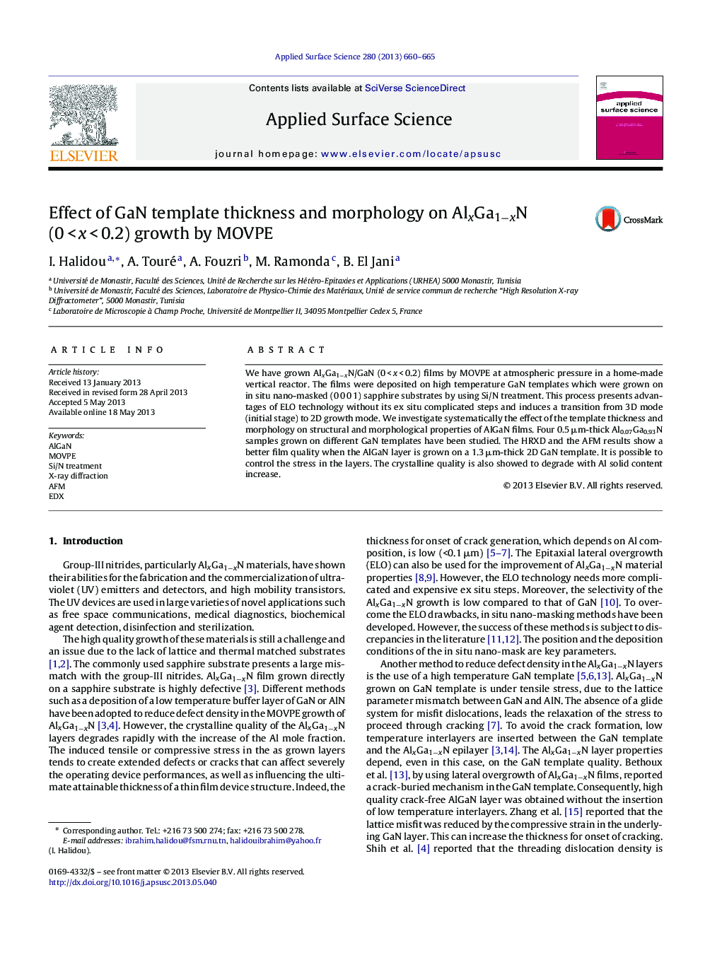 Effect of GaN template thickness and morphology on AlxGa1âxN (0Â <Â xÂ <Â 0.2) growth by MOVPE