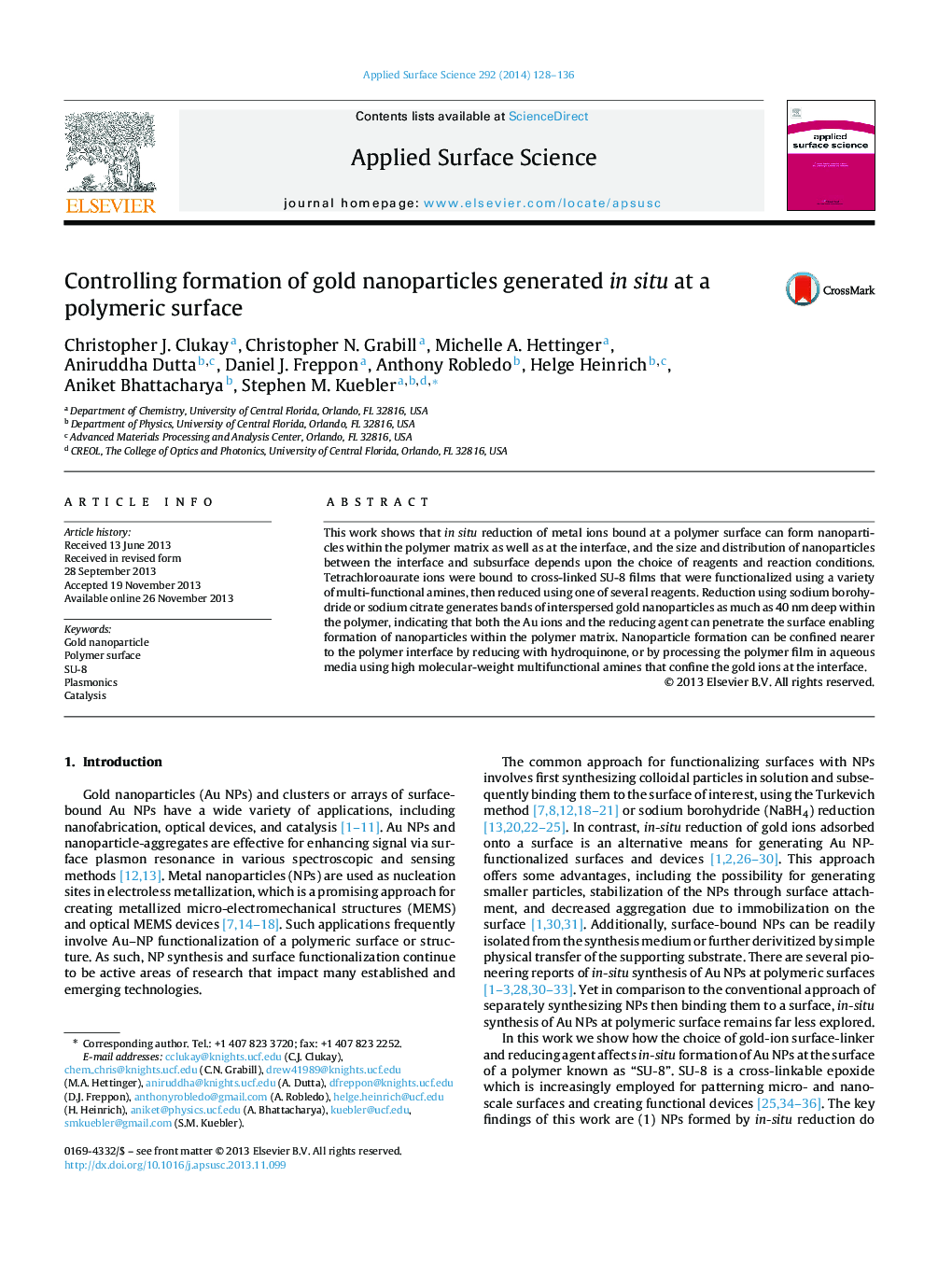 Controlling formation of gold nanoparticles generated in situ at a polymeric surface