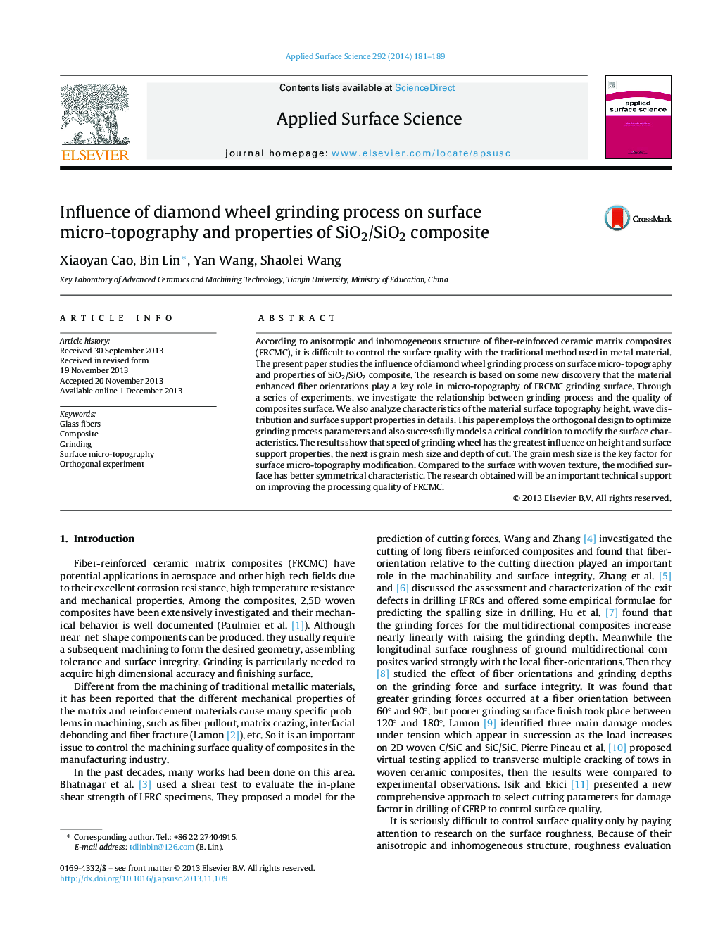 Influence of diamond wheel grinding process on surface micro-topography and properties of SiO2/SiO2 composite