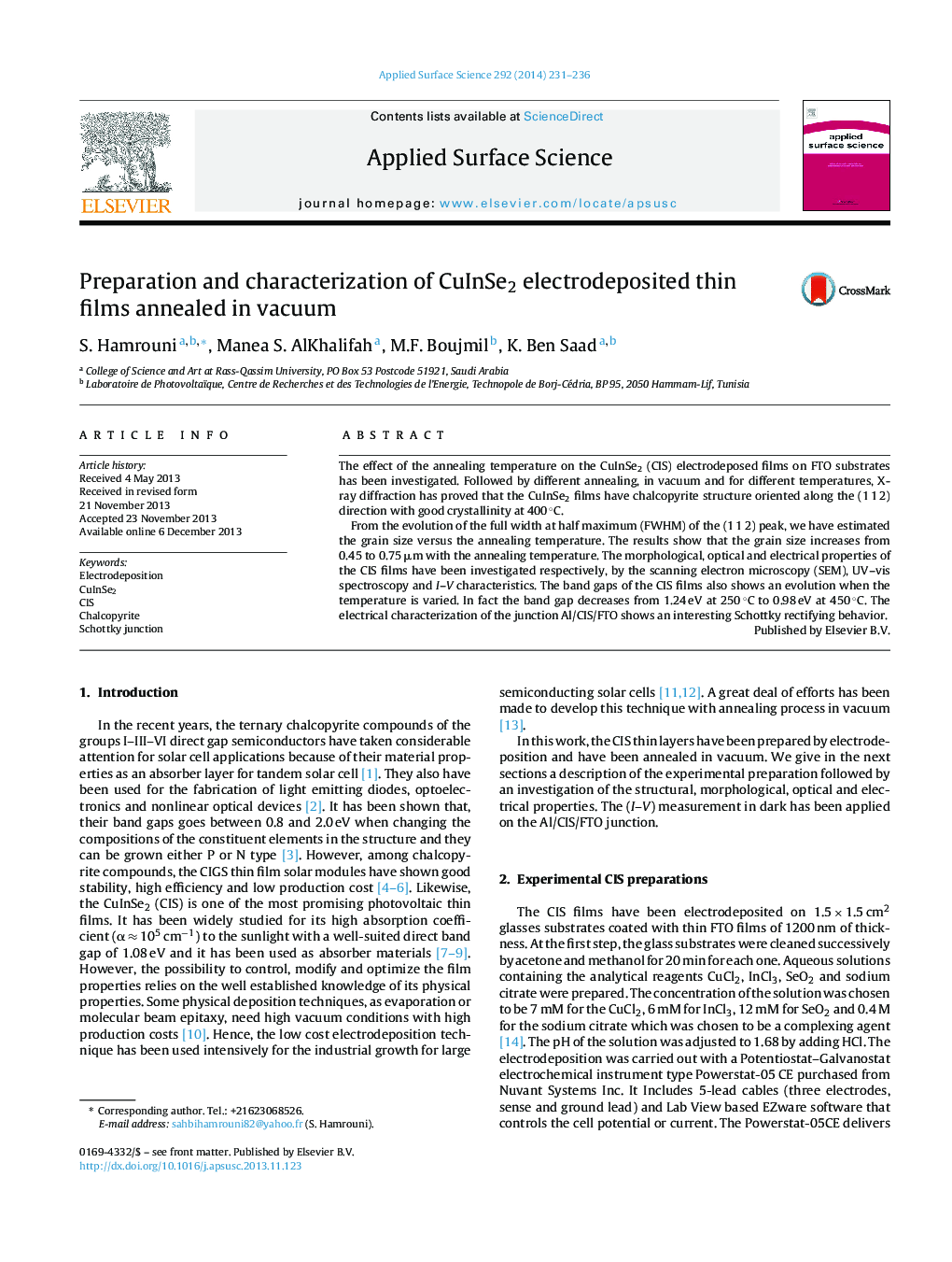 Preparation and characterization of CuInSe2 electrodeposited thin films annealed in vacuum