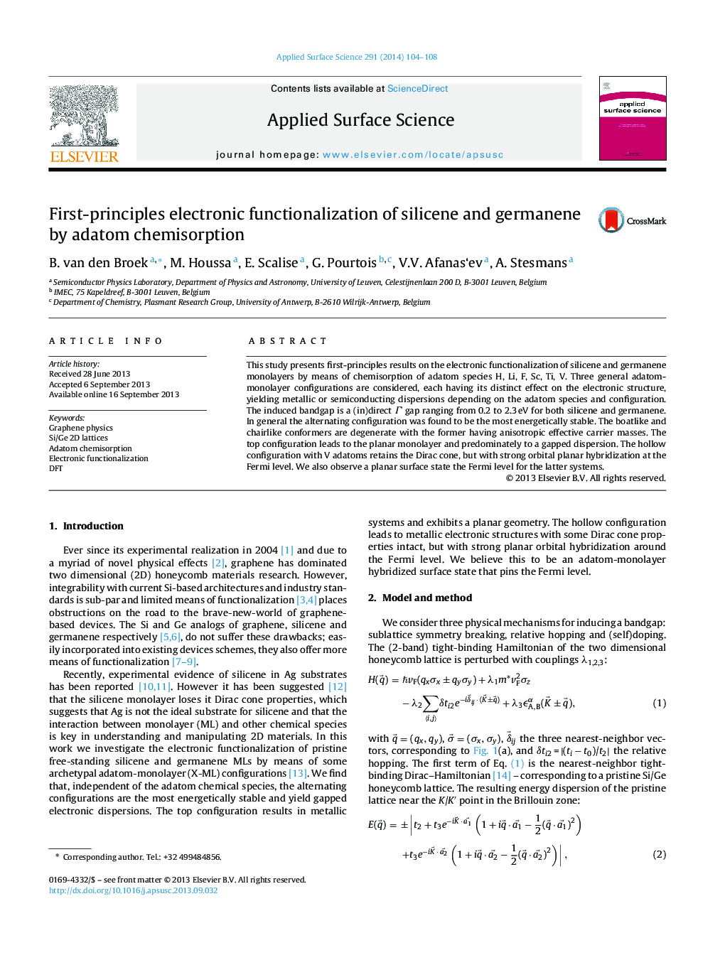 First-principles electronic functionalization of silicene and germanene by adatom chemisorption