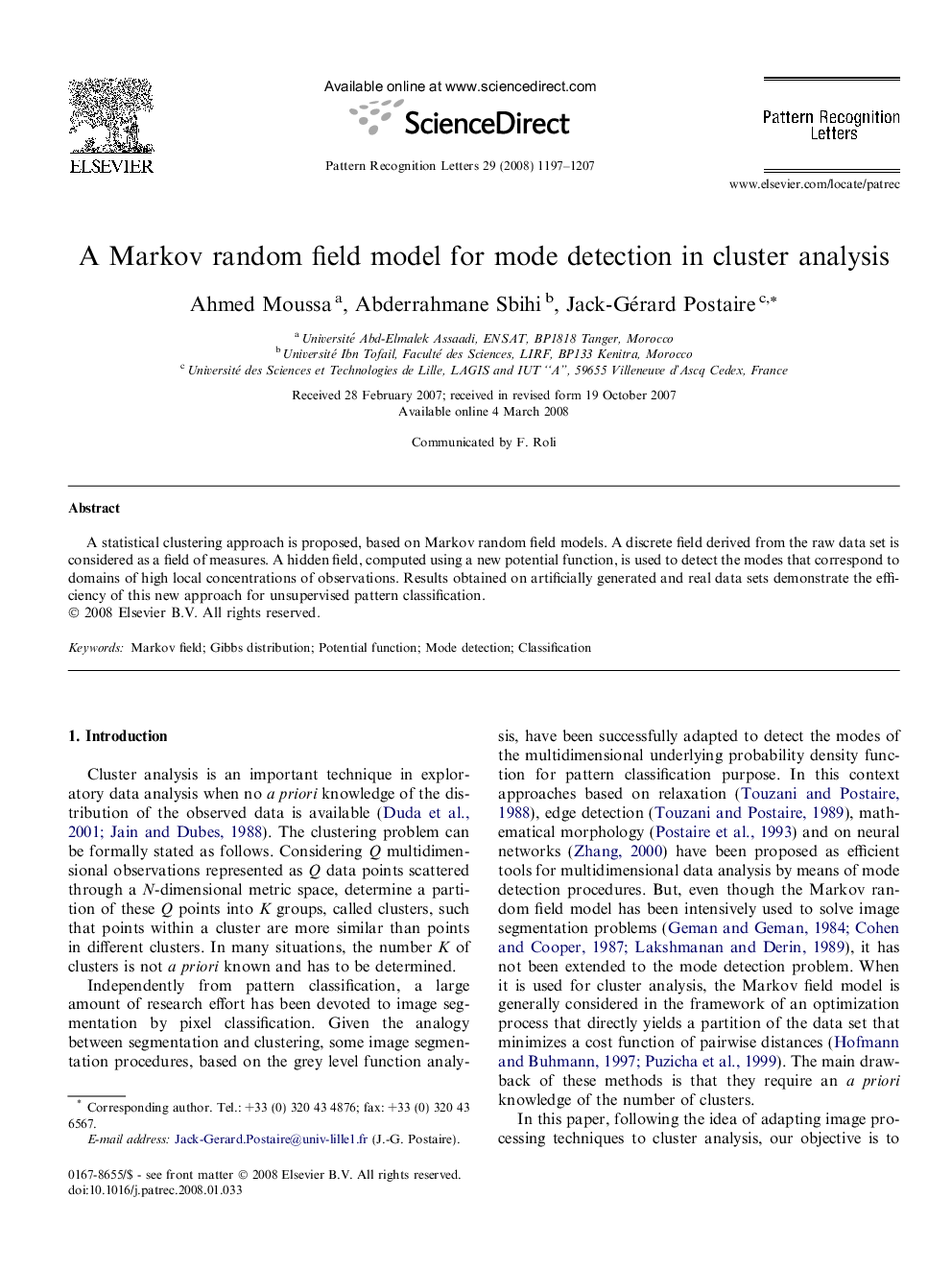 A Markov random field model for mode detection in cluster analysis