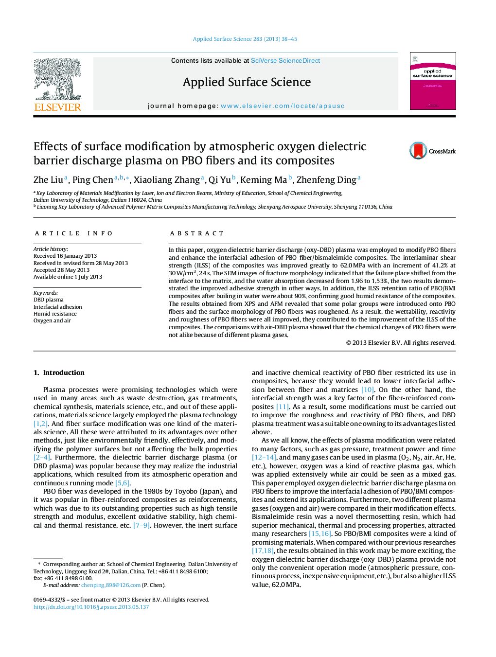 Effects of surface modification by atmospheric oxygen dielectric barrier discharge plasma on PBO fibers and its composites