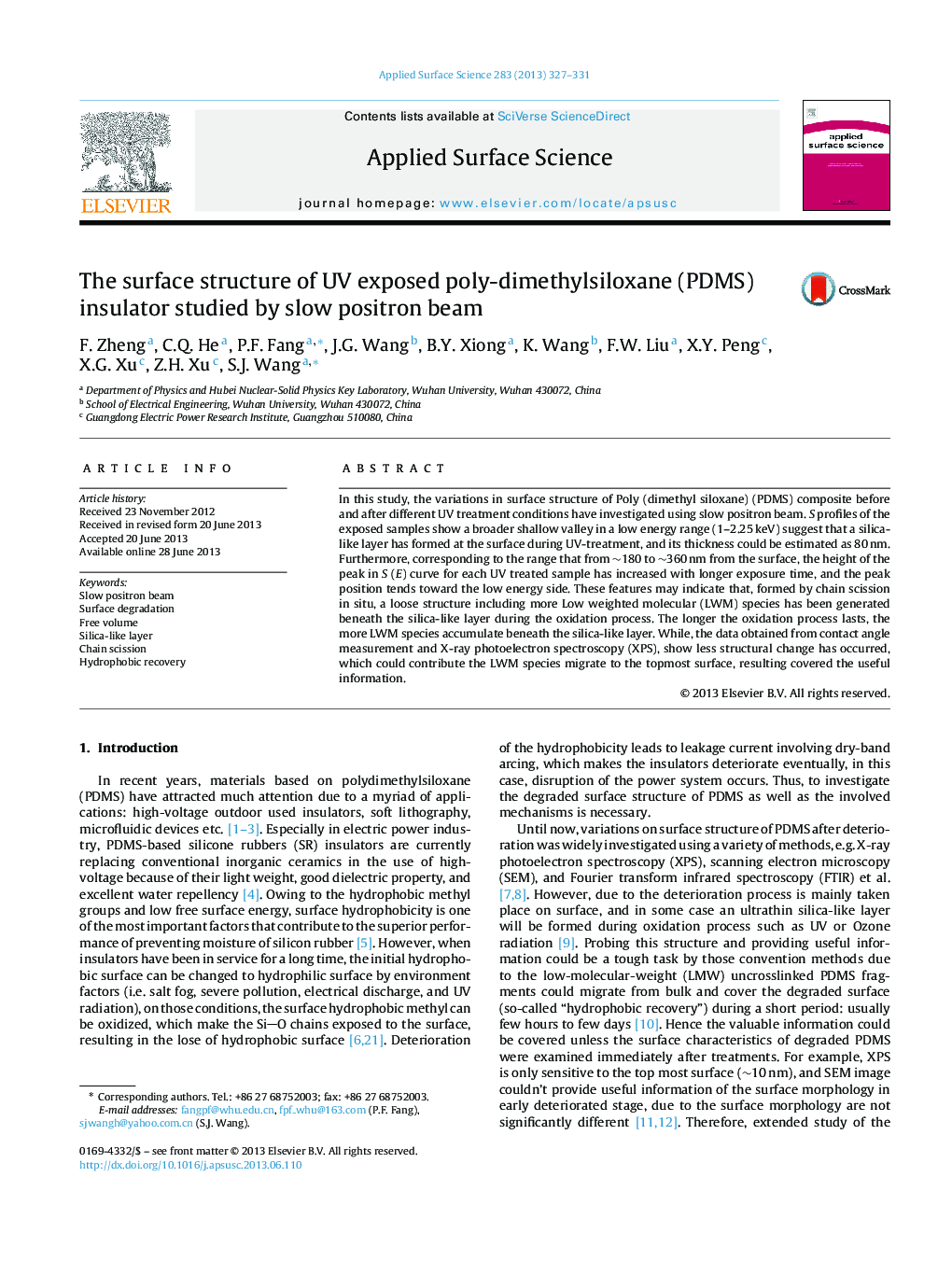 The surface structure of UV exposed poly-dimethylsiloxane (PDMS) insulator studied by slow positron beam