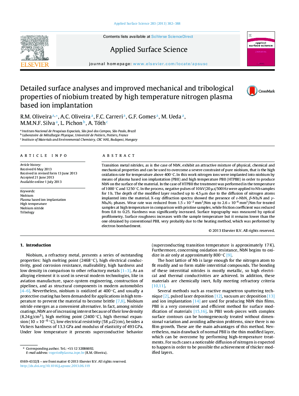 Detailed surface analyses and improved mechanical and tribological properties of niobium treated by high temperature nitrogen plasma based ion implantation