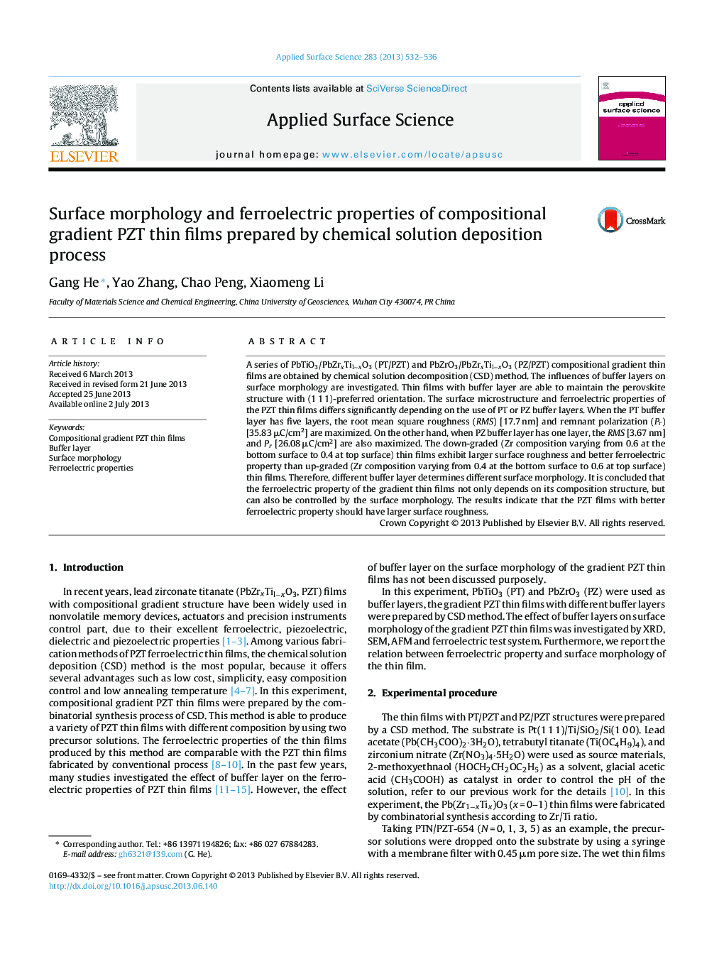 Surface morphology and ferroelectric properties of compositional gradient PZT thin films prepared by chemical solution deposition process