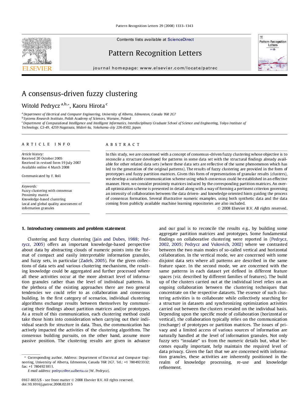 A consensus-driven fuzzy clustering