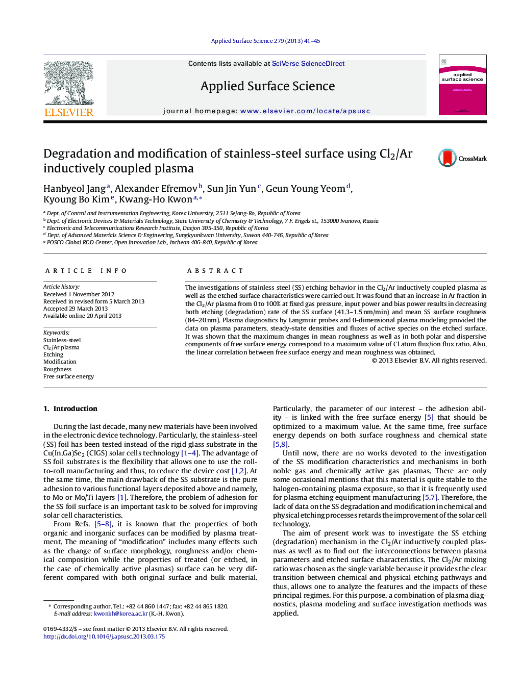 Degradation and modification of stainless-steel surface using Cl2/Ar inductively coupled plasma