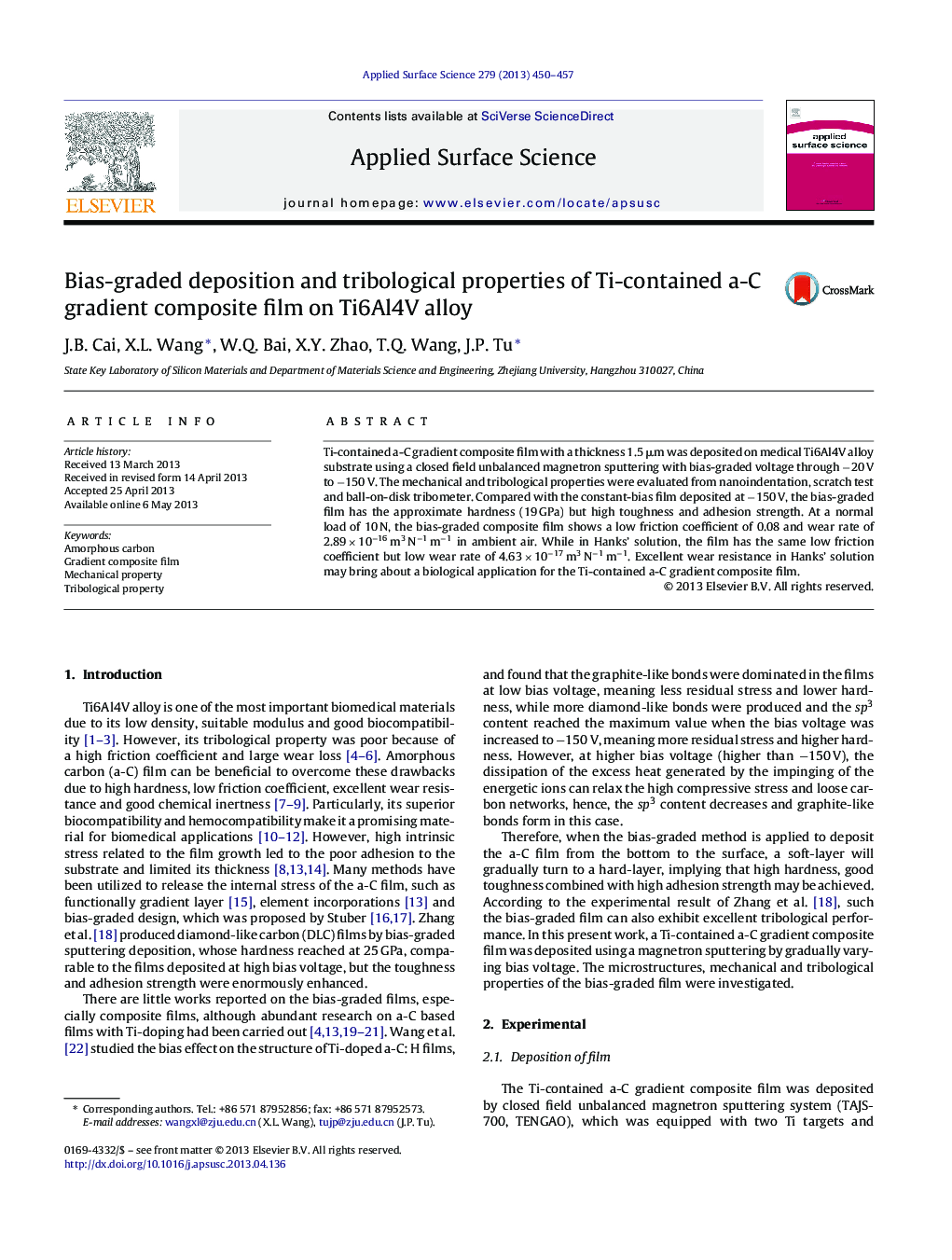 Bias-graded deposition and tribological properties of Ti-contained a-C gradient composite film on Ti6Al4V alloy