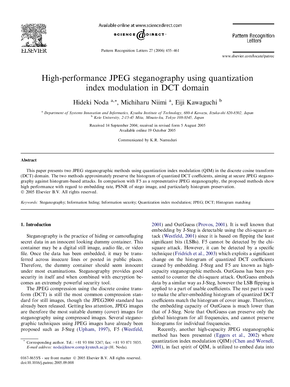 High-performance JPEG steganography using quantization index modulation in DCT domain
