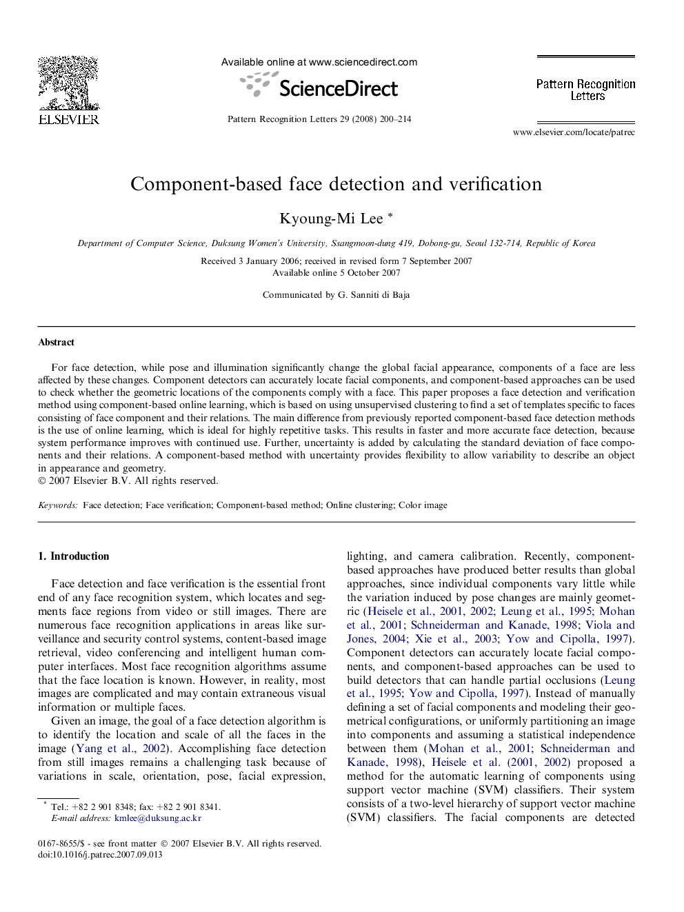 Component-based face detection and verification