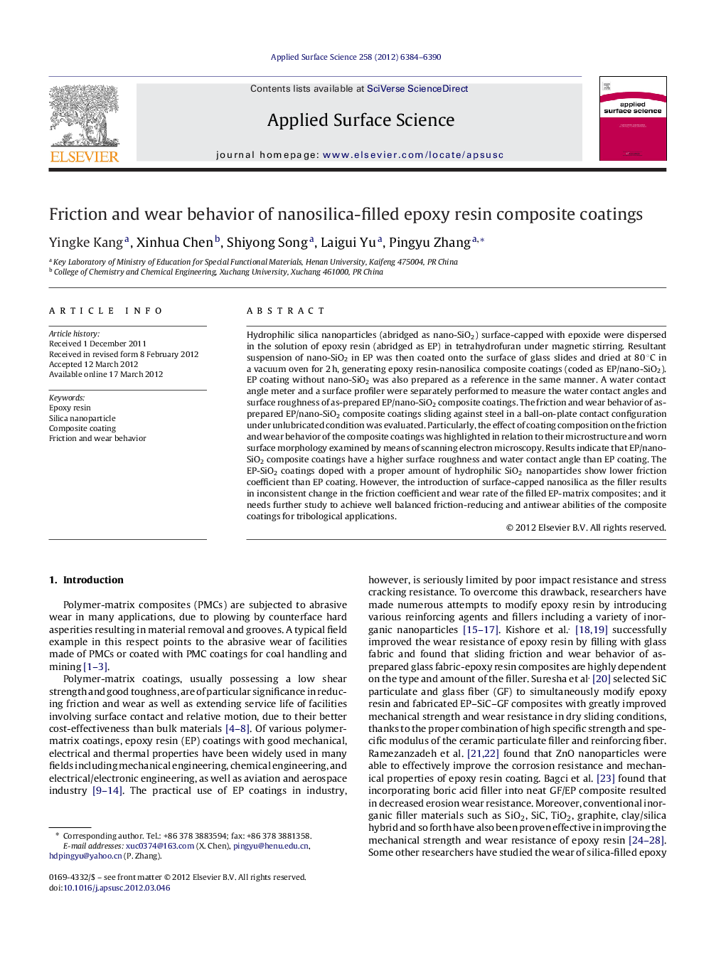 عکس صفحه اول مقاله: Friction and wear behavior of nanosilica-filled epoxy resin composite coatings Friction and wear behavior of nanosilica-filled epoxy resin composite coatings