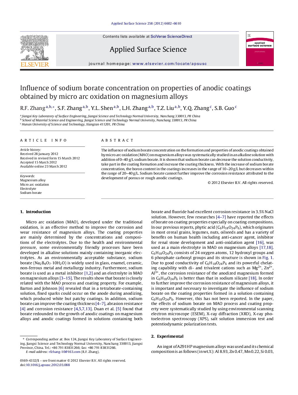 Influence of sodium borate concentration on properties of anodic coatings obtained by micro arc oxidation on magnesium alloys