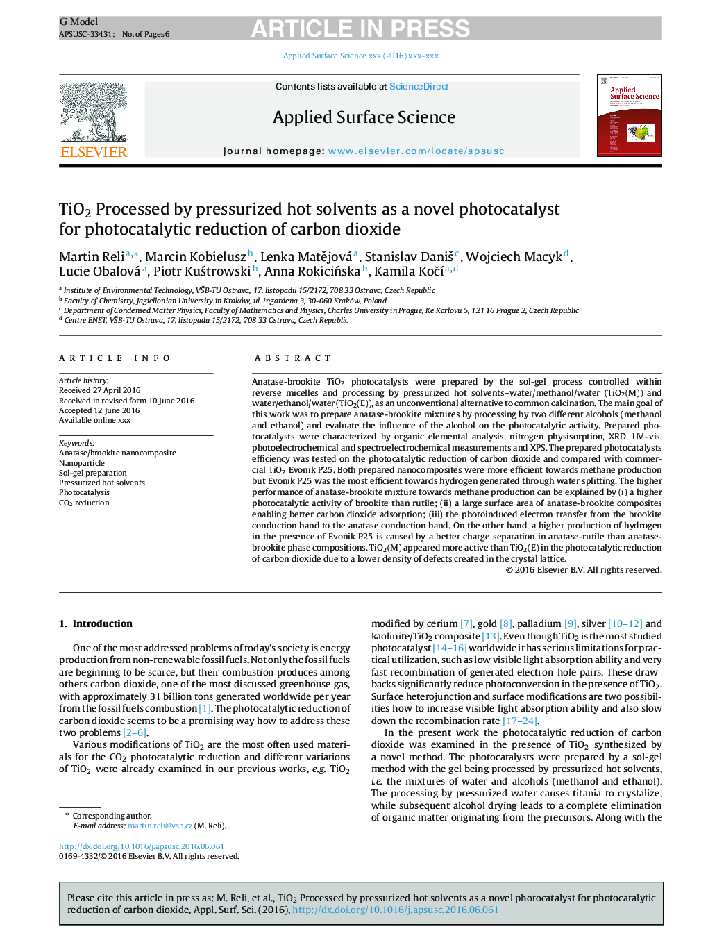 عکس صفحه اول مقاله: TiO2 Processed by pressurized hot solvents as a novel photocatalyst for photocatalytic reduction of carbon dioxide TiO2 Processed by pressurized hot solvents as a novel photocatalyst for photocatalytic reduction of carbon dioxide