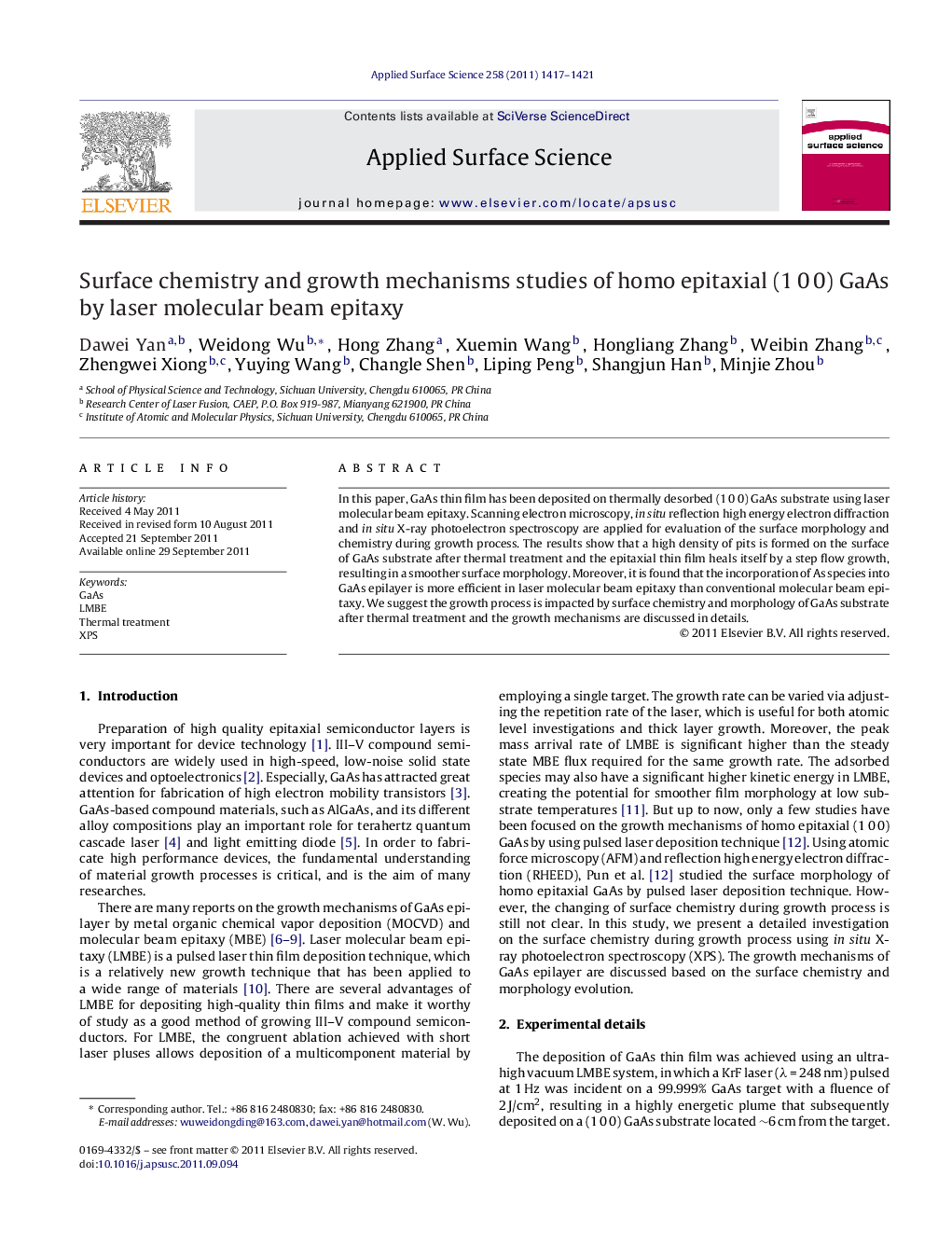 Surface chemistry and growth mechanisms studies of homo epitaxial (1Â 0Â 0) GaAs by laser molecular beam epitaxy