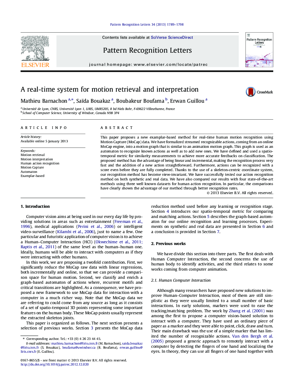 A real-time system for motion retrieval and interpretation