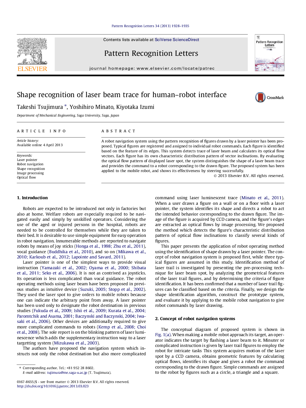 Shape recognition of laser beam trace for human–robot interface