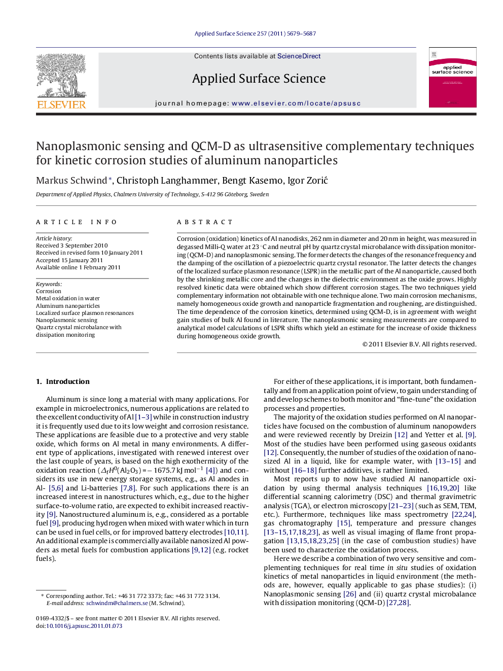 Nanoplasmonic sensing and QCM-D as ultrasensitive complementary techniques for kinetic corrosion studies of aluminum nanoparticles