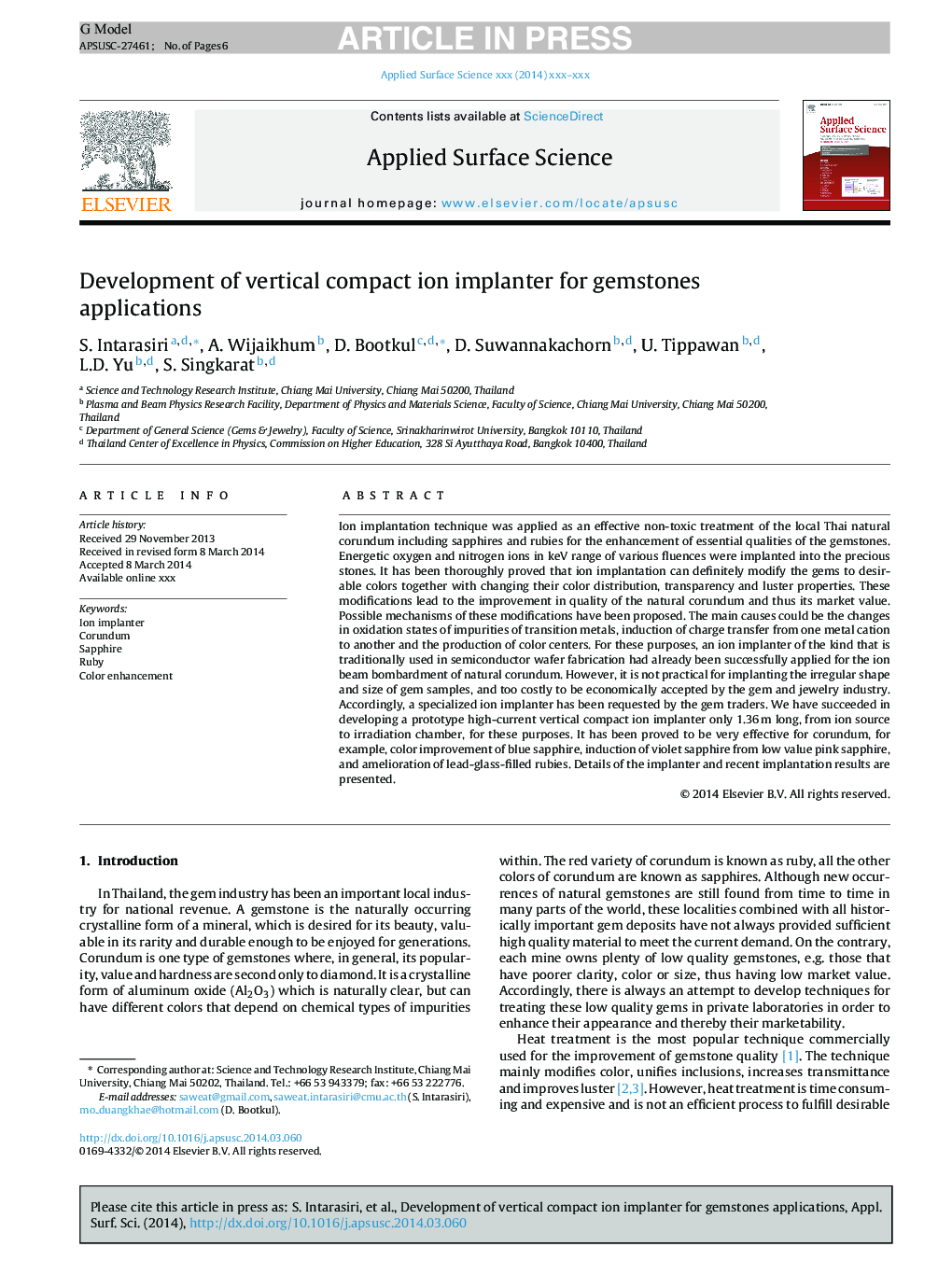 Development of vertical compact ion implanter for gemstones applications