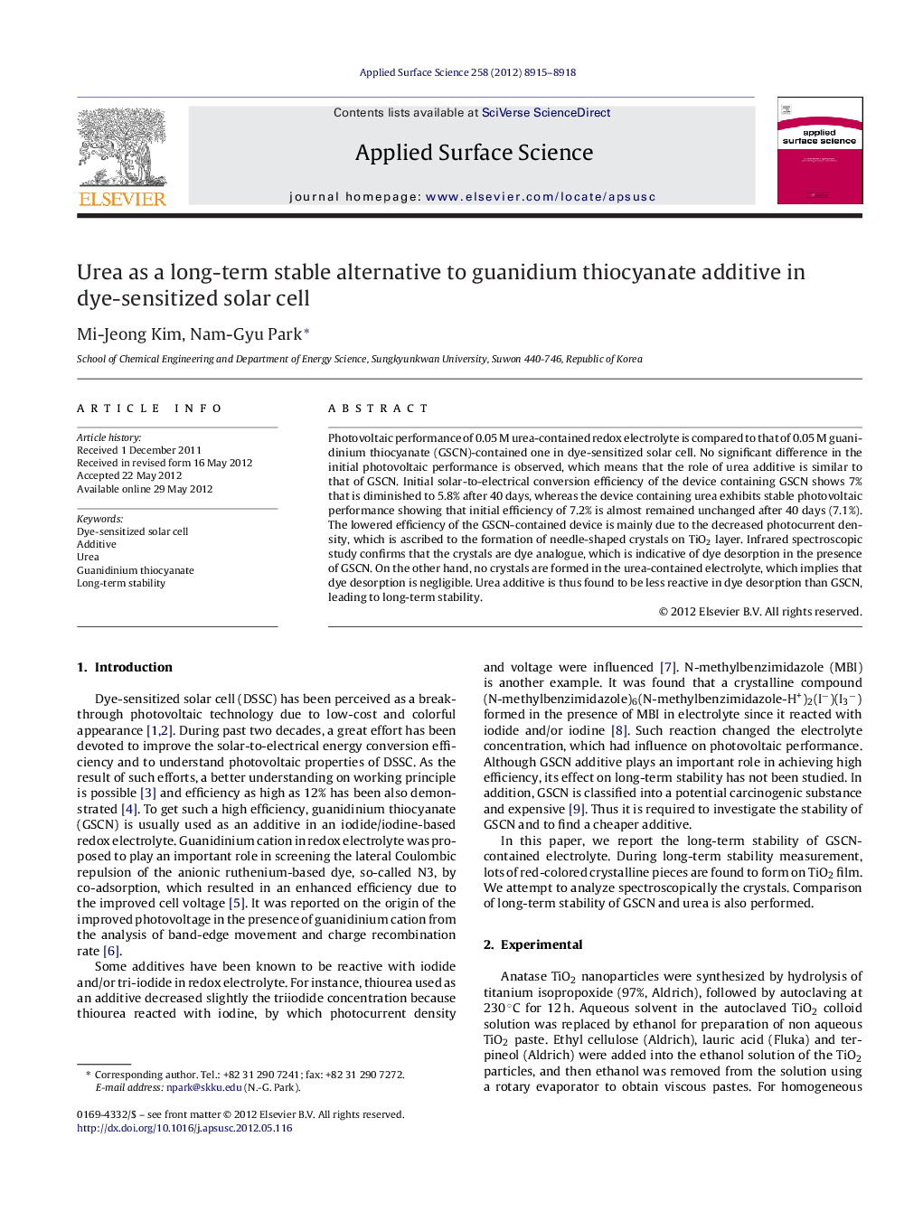 Urea as a long-term stable alternative to guanidium thiocyanate additive in dye-sensitized solar cell