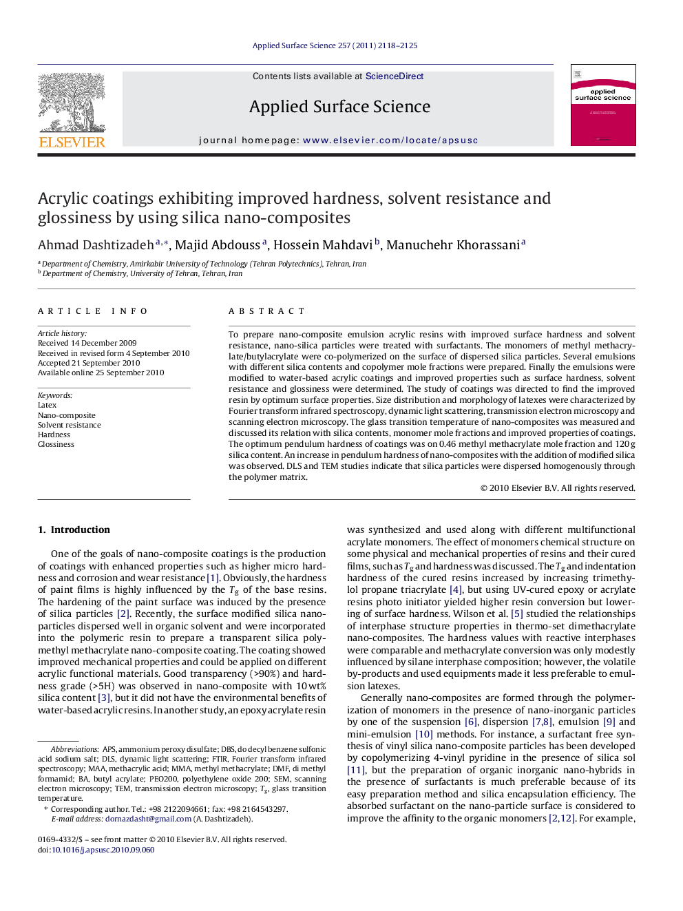 Acrylic coatings exhibiting improved hardness, solvent resistance and glossiness by using silica nano-composites