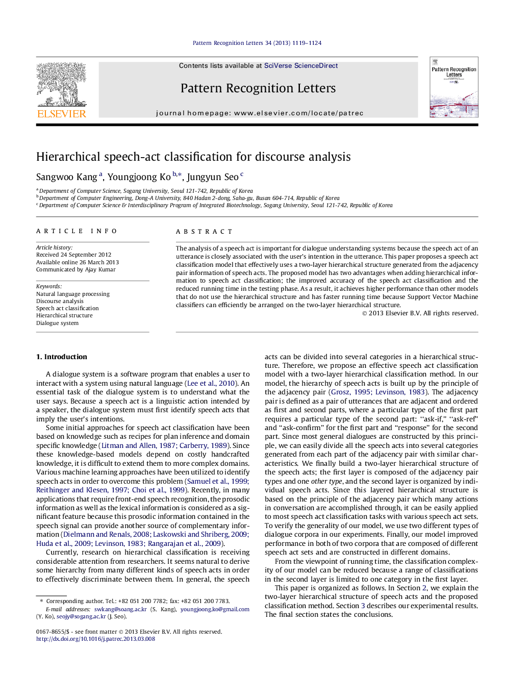 Hierarchical speech-act classification for discourse analysis