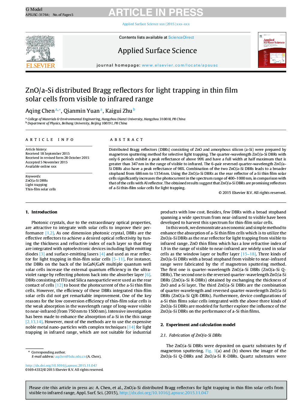 ZnO/a-Si distributed Bragg reflectors for light trapping in thin film solar cells from visible to infrared range