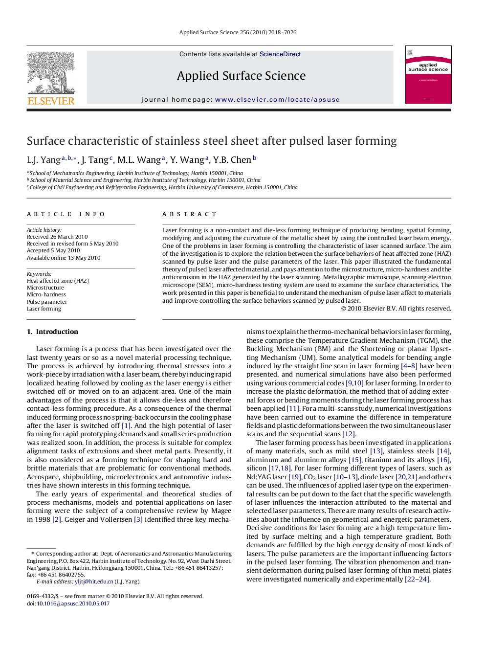 Surface characteristic of stainless steel sheet after pulsed laser forming