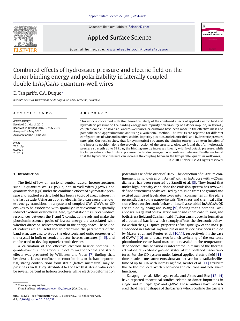 Combined effects of hydrostatic pressure and electric field on the donor binding energy and polarizability in laterally coupled double InAs/GaAs quantum-well wires